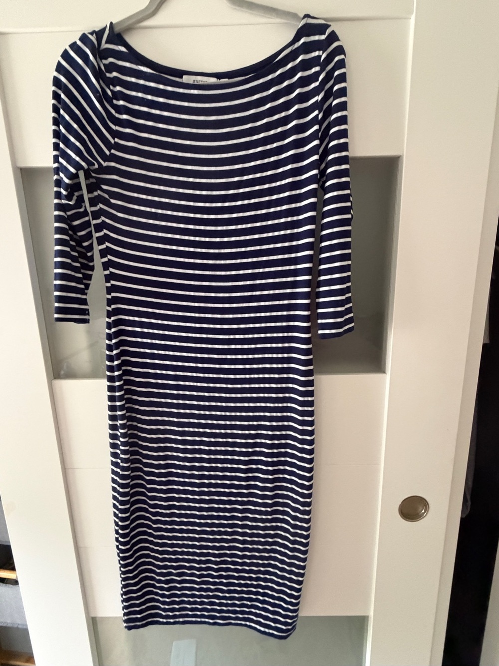JustFab Navy and White Striped Boatneck Midi Dress